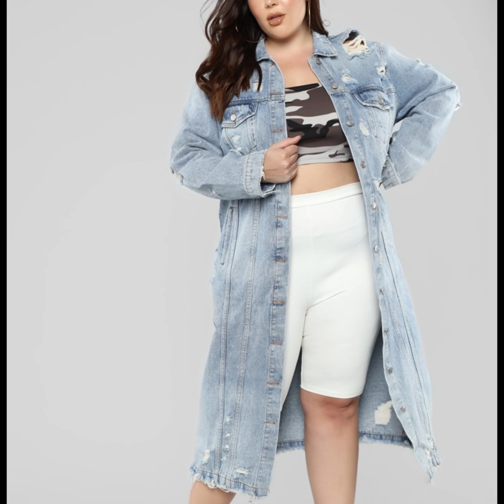 Plus Size Long Denim Jacket Rag & Muffin - Picture 2 of 7